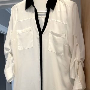 Off-white and black blouse. Can be dressed up or dressed down!